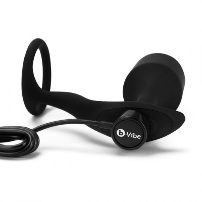 Черная анальная вибропробка с эрекционным кольцом Vibrating Snug &amp; Tug XL