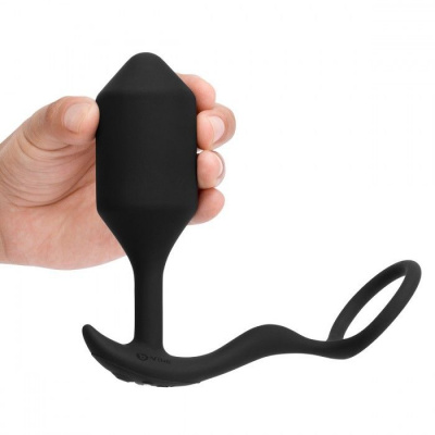 Черная анальная вибропробка с эрекционным кольцом Vibrating Snug &amp; Tug XL