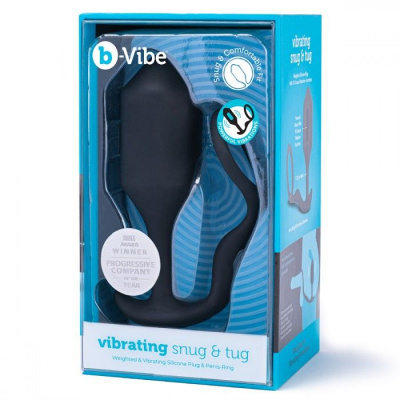 Черная анальная вибропробка с эрекционным кольцом Vibrating Snug &amp; Tug XL